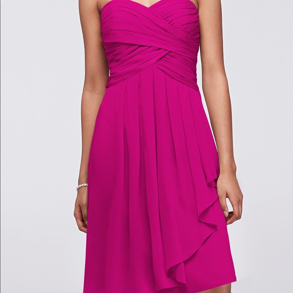 Short Crinkle Chiffon Dress With Front Cascade